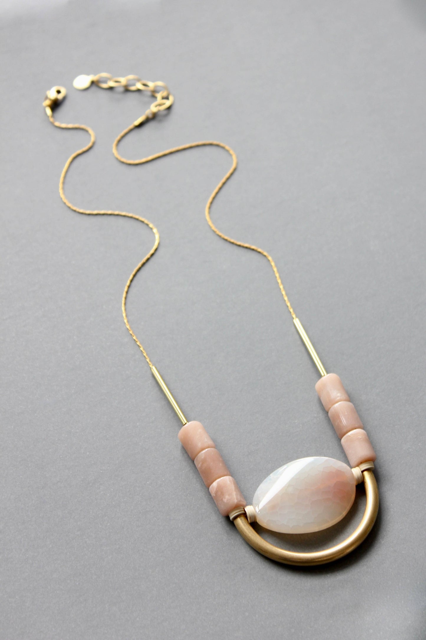 Peach Moonstone and Agate Necklace
