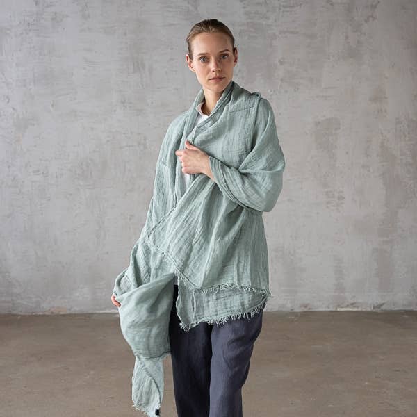 Garza Linen Shawl Moss Green