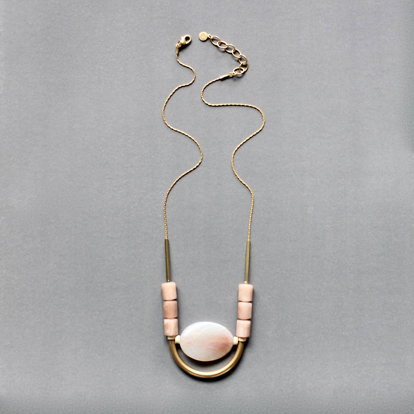 Peach Moonstone and Agate Necklace