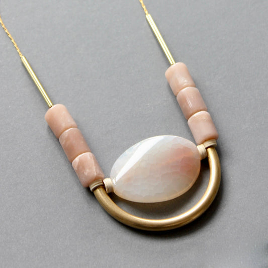 Peach Moonstone and Agate Necklace