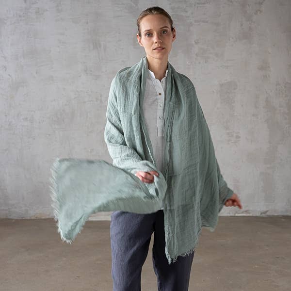 Garza Linen Shawl Moss Green