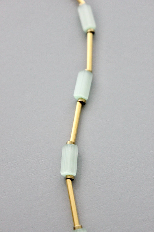 Mint Green and Brass Long Beaded Necklace