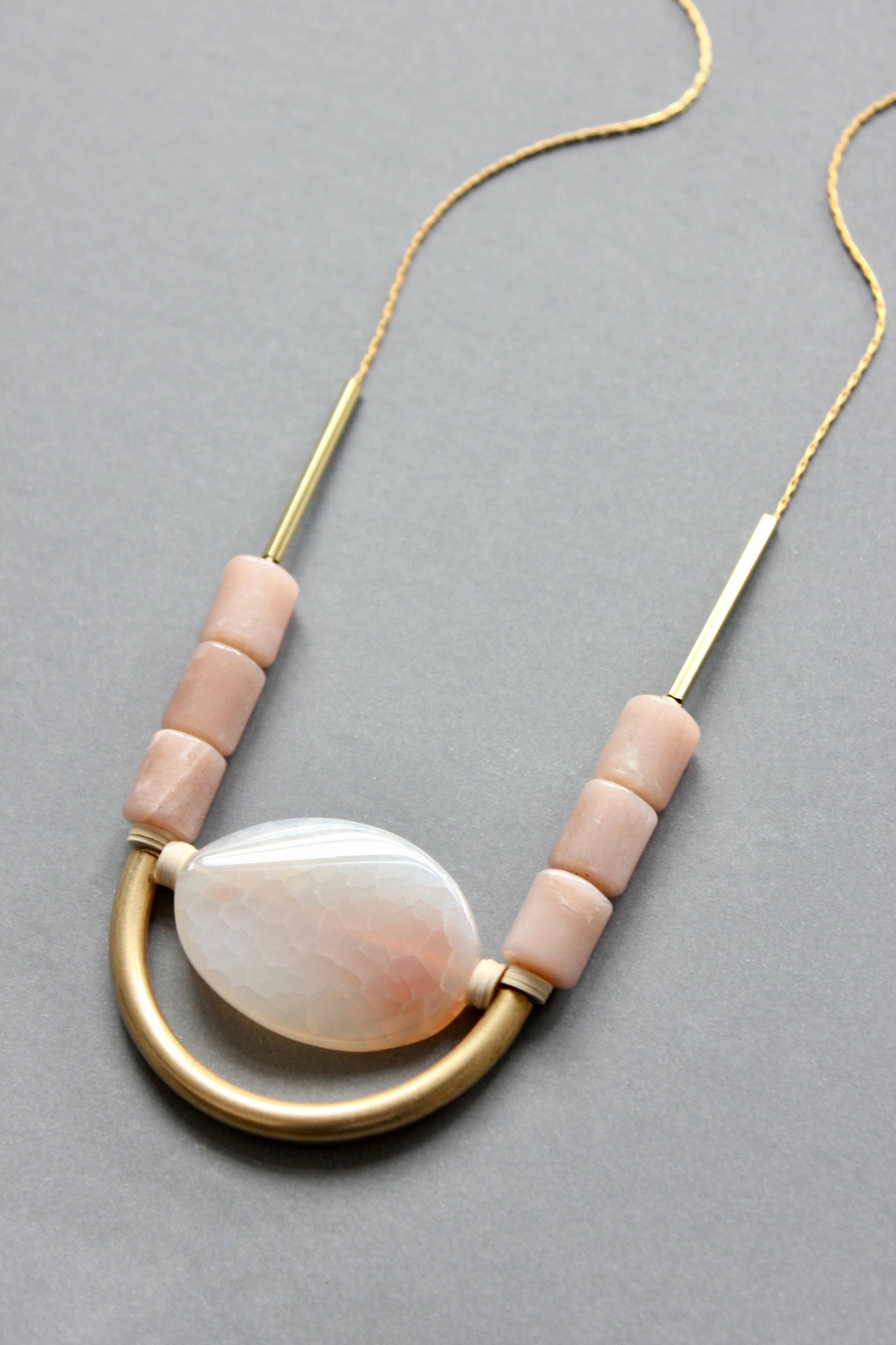 Peach Moonstone and Agate Necklace